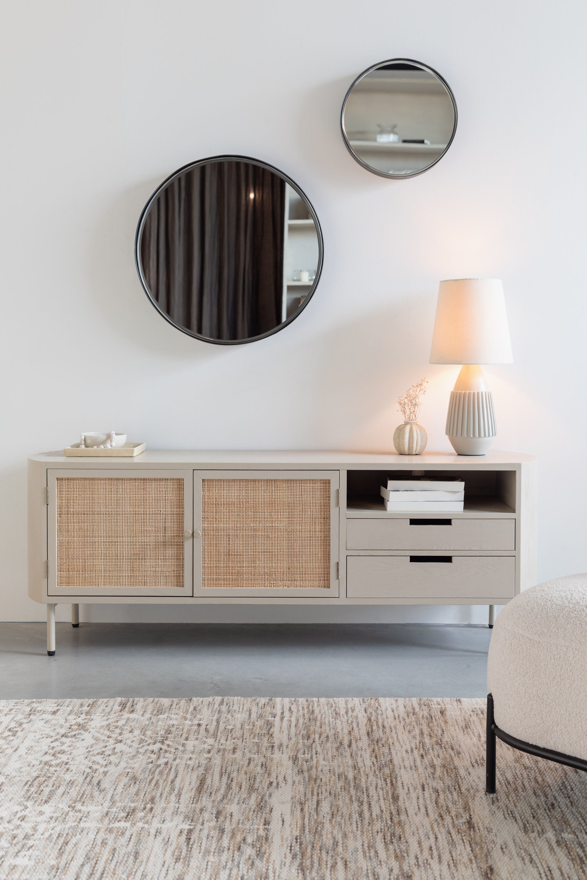 Amaya Beige Wood & Natural Rattan TV Unit